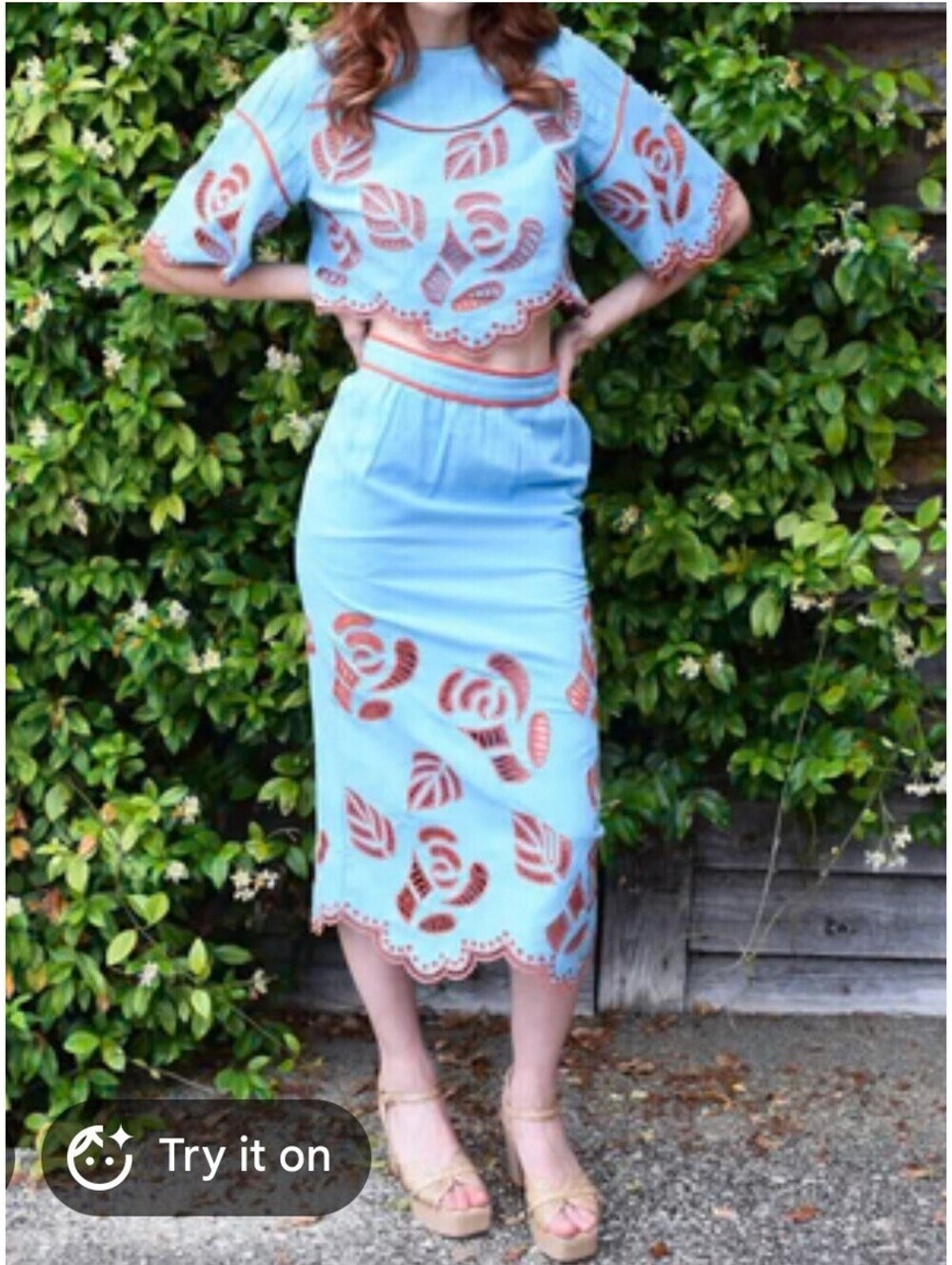 Never A Wallflower Eyelet Dress Midi Skirt And Top Sz M Turquoise Cotton